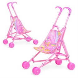Коляска кукольная (складная, прогулочная с капюшоном, цвет розовый, с принтом) 3690