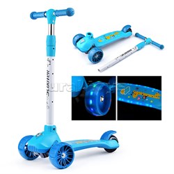 Самокат 3-х кол., синий, светящиеся колёса, PU, ABEC 7, в коробке U038245Y