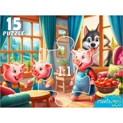 Пазл 15 Макси Три веселых поросенка и волк УК15-0206 УК15-0206